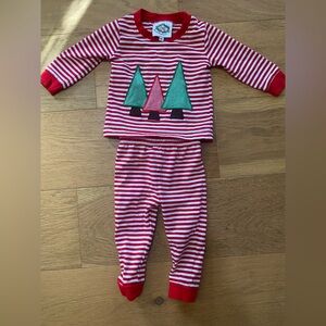 Cecil & Lou Striped Red and Green Christmas Tree Kids Pajamas 6m EUC worn once
